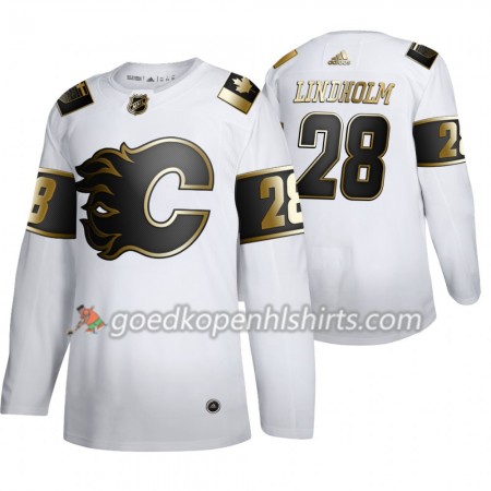 Calgary Flames Elias Lindholm 28 Adidas 2019-2020 Golden Edition Wit Authentic Shirt - Mannen